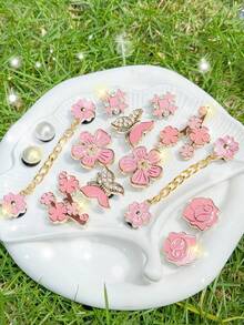 14pcs Soft Multicolor Resin Shoe Decorations, With Detachable Flower, Chain, Butterfly, Floral Branch, Beads And Ornaments - DIY Shoe Accessories, Suitable For Sandals, Slippers, Boots - Perfect For Easter, Birthday, Valentine's Day, Mother's Day, Halloween Gifts - Vibrant Gold, Pink And Various Colors With Rhinestone Design - For Women, Shiny Shoe Clips, Shoe Charms, Shoe Studs And Jewelry - Multicolor - View 4