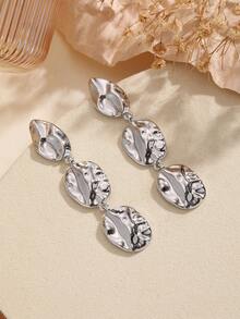 2 piezas Pendientes colgantes ovalados asimétricos de metal minimalistas, adecuados para el uso diario de las mujeres - pendientes largos - Ver 9