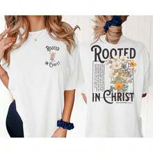 Edición Limitada Camiseta Arraigada en Cristo Camisetas Cristianas para Mujer Camiseta Oversized de Jesús con Gráficos de Versículos Bíblicos - Top Cómodo Oversized de Algodón Ligero - Blanco - Ver 3