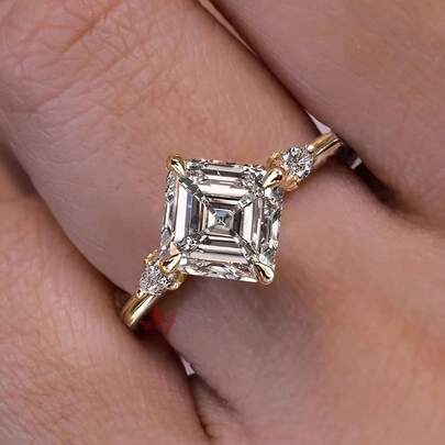 18K Gold Plated Classic Minimalist Square Cubic Zirconia Inlaid Versatile Wedding Ring For Women