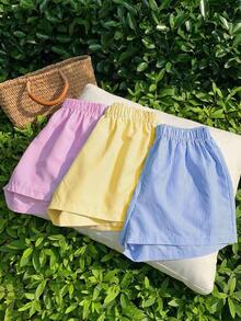 Conjunto de shorts de mujer con estampado de rayas multicolor tejidas - Multicolor 3 - Ver 4