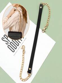 1pc Gold Metal Chain With Black PU Leather Strap - Fashionable And Versatile, Can Be Used As DIY Handbag And Shoulder Bag Accessory, Square Buckle Design, Suitable For Wallet Strap Or DIY Wallet Making - Multicolor - View 5