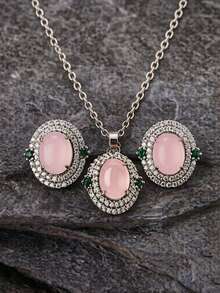 1 Set Luxury Elegant Artificial Zirconia Necklace And Earrings Jewelry Set, Suitable For Women's Daily Wear - Silver - View 5