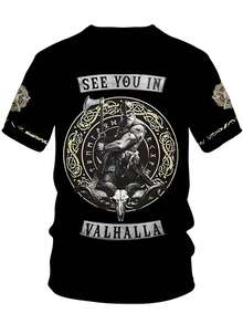 Camiseta de béisbol vikinga para hombres - Estampado nórdico negro, diseño de hacha y escudo, camisa casual de verano transpirable y abotonada, ajuste regular para deportes y ocio al aire libre, tela de fácil cuidado, regalo perfecto - Multicolor - Ver 2