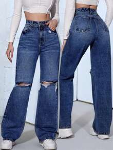 ICON Jeans desgarro de talle alto - Azul lavado oscuro - Ver 7