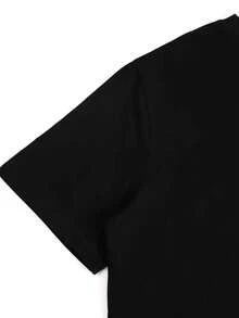 Camiseta de manga corta, negra, estampada con un patrón de gorro navideño, bulldog inglés y luces navideñas, adecuada para uso casual diario, se puede usar como capa interior en otoño e invierno o como capa exterior en primavera y verano, estilo lindo y divertido, temática navideña, un regalo ideal para amantes de los perros, ropa de mujer. Camisetas gráficas de verano para mujer, camiseta casual estampada para mujer, manga corta y cuello redondo, moda urbana local de primavera/verano. - Negro - Ver 4