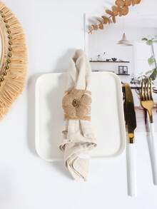 1-6 piezas Anillos de servilleta de cuerda de lino tejida a mano, decoración de color natural para mesa de comedor, adecuado para fiestas, cumpleaños, bodas y cenas - Multicolor - Ver 5