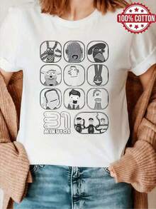 1pc blusas de mujer blusas bonitas para mujeres ropa de mujer conjuntos para mujer Imagen 31 Minutos camiseta 180g negro y blanco patrón estampado de personajes animados impresión de algodón de alta calidad cuello redondo corte básico holgado hombres y mujeres transpirable versátil lavable a máquina cómoda talla S ~ 3XL diario casual deportivo imprescindible para el veranoblusas para mujer - Blanco - Ver 3
