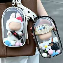 15/17cm Bolsa de almacenamiento de muñeca de peluche, bolsa de exhibición de muñeca transparente de PVC, bolsa de almacenamiento de peluche, caja de almacenamiento transparente con llavero, adecuada para muñecas de anime y dibujos animados, productos periféricos de fans [Solo bolsa y llavero, sin muñeca] - Multicolor - Ver 2