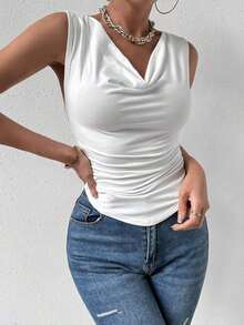 Blusa sin mangas blanca para mujer, adecuada para la oficina, de vuelta a la temporada escolar, otoño - Blanco 2 - Ver 6