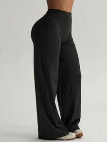 High Waist Soft Wide Leg Pants, Flattering, Non-Sheer, Yoga & Casual Wear For Summer - Black - View 6