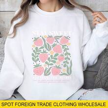 Nueva sudadera STAY SWEET con estampado de fresas, cuello redondo, estilo casual y holgado para otoño/invierno para mujer. - Negro - Ver 2