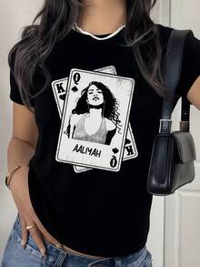 Cartas de póker con figura femenina moderna que representa fuerza confianza y elegancia en un estilo urbano contemporáneo camiseta de mujer casual cómoda y con toque artístico - Negro - Ver 8