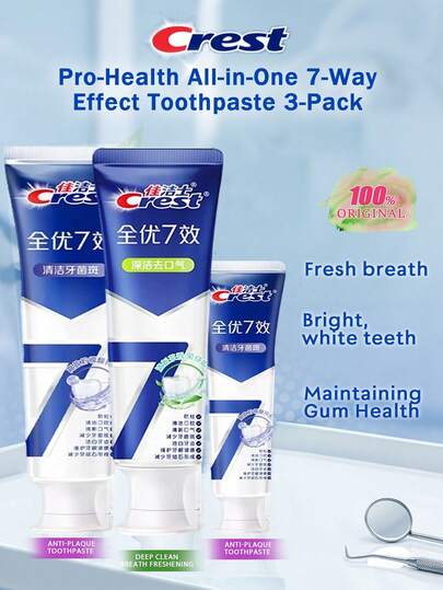 CREST Pro-Health Advanced 7-In-1 Toothpaste, 120g*3 Pack, 7-In-1 Comprehensive Oral Care, Prevents Cavities And Plaque, Helps Prevent Gingivitis And Enamel Care, Long-Lasting Fresh Breath, Mint Flavor, For Everyday Use By The Whole Family. 120g*3/4.23 Oz*3
