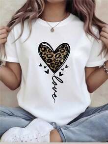 Women's T-Shirt With Fun Print, Casual, Short Sleeve, Round Neck, Loose Fit, Machine Washable, For Comfort In All Seasons, Casual Wear, Loose Style, Durable Print, Perfect For Holiday Gifts, Suitable For Spring, Summer And Autumn. - 白色 - 查看 7