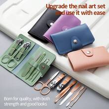 Bộ dụng cụ cắt móng tay bằng thép không gỉ 7 món, bao gồm kìm cắt móng, dũa móng, dụng cụ lấy ráy tai, dụng cụ tỉa lông mày, dụng cụ làm móng cầm tay tiện dụng - Nhiều màu - Xem 3