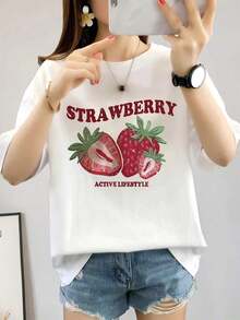 Camisetas de manga corta de talla grande, suaves y transpirables para mujer - Tops casuales de corte holgado para uso diario, camiseta de verano de manga corta para mujer con diseño elegante, corte holgado, estampado de dibujos animados, camiseta de manga corta pura, camiseta básica, transpirable y cómoda. - Blanco - Ver 2