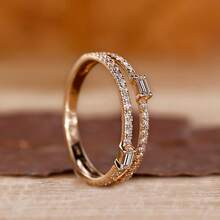 Women's Minimalist Double-Layer Cubic Zirconia Inlaid 18K Gold Plated Versatile Ring - Gold - View 2