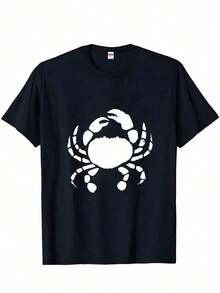 1 Piece Of Easter Gift Casual T-Shirt With Crab Design, Short Sleeves, Perfect For Outings, Parties And Travel (Single Piece, Material: 100% Cotton) 180g 100% Cotton, Designs Are Printed. Unisex. - Black-2 - 查看 11