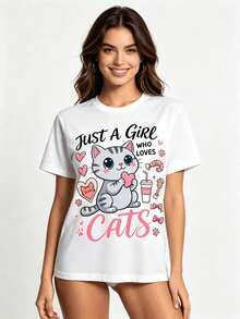 Tops para mujerUna Chaqueta de mujer con un bonito diseño de gato y un corazón, hecha de tela suave y cómoda, perfecta para uso casual al aire libre. - Blanco - Ver 12
