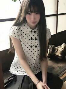 Summer Clothes For Women, Women's Tops, Y2K Tops, T-Shirts, Stylish Outfits, White Tops, Short-Sleeved, Office Casual, Summer, French Chic, Pure And Innocent Style, Lace Short-Sleeved Shirt, New Summer Butterfly Ribbon Trim Top - HH - Xem 5