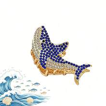 Kẹp tóc hình cá mập pha lê xanh dương, phụ kiện tóc lấy cảm hứng từ đại dương, phụ kiện tóc lấp lánh hình sinh vật biển cho mùa hè và bãi biển. - Nhiều màu - Xem 3