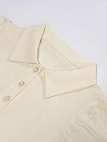 Camiseta casual romántica de unicolor y elegante estilo de ciudad para mujeres - Albaricoque - Ver 3