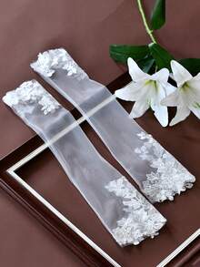 1 Pair Minimalist White Lace Sleeve Cuffs, Non-Stretch, Elegant Arm Cover, Suitable For Wedding Dress, Formal Occasions, Parties,Festival,Party - Multicolor - View 5