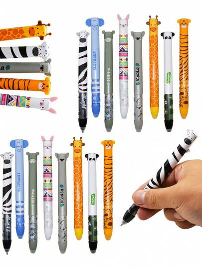 Bộ 8 bút bi gel hai màu hình động vật dễ thương, ngòi 0.5mm màu đỏ và xanh dương, viết trơn tru, nhiều màu sắc, thích hợp sử dụng hàng ngày, làm bài tập về nhà, phần thưởng trong lớp học, tuyệt vời cho học sinh và đồ dùng học tập, món quà văn phòng phẩm đáng yêu cho các bữa tiệc sinh nhật.