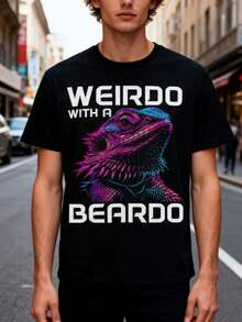 Reptile Enthusiast T-Shirt With Bearded Dragon Design, 100% Cotton, A Gift For Men, Women, Parents And Friends, Sizes S-, Black, Loose And Comfortable. - Black - View 1