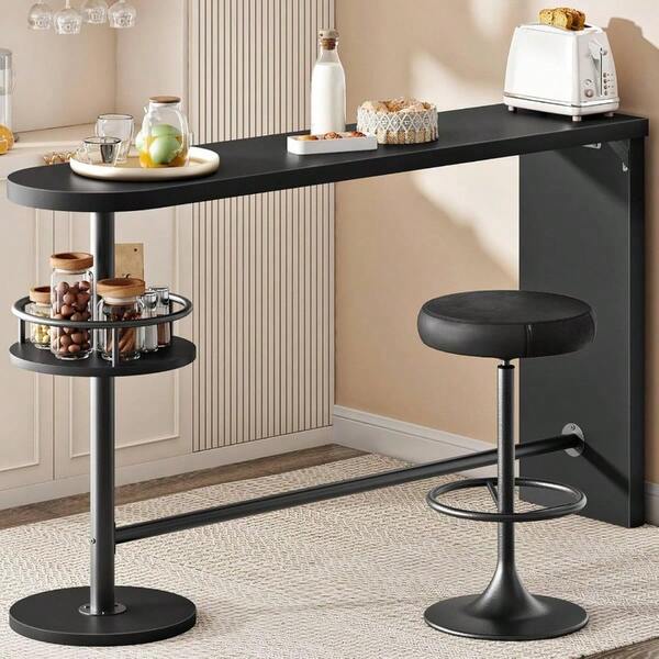 Bar Height Table, 2-Tier Kitchen Bar Table, Counter Height Dining Table With 8 EVA Non-Slip Pads, Breakfast Table For Dining Room, Kitchen, Living Room, Bar, Black BB124BT01