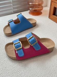 Kids Sport Sandals | Adjustable Double Buckle Flats | Soft Casual Footwear - Blue - View 4