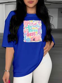 Classic "Three Days Miracle" Floral Print T-Shirt With Easter Theme - Casual Short Sleeve Crew Neck T-Shirt, Machine Washable, Ideal For Spring, Summer, And Autumn, Suitable For Work, Office, And Home Wear (Not A Tunic Style). Bestseller. - 藍色 - 查看 6