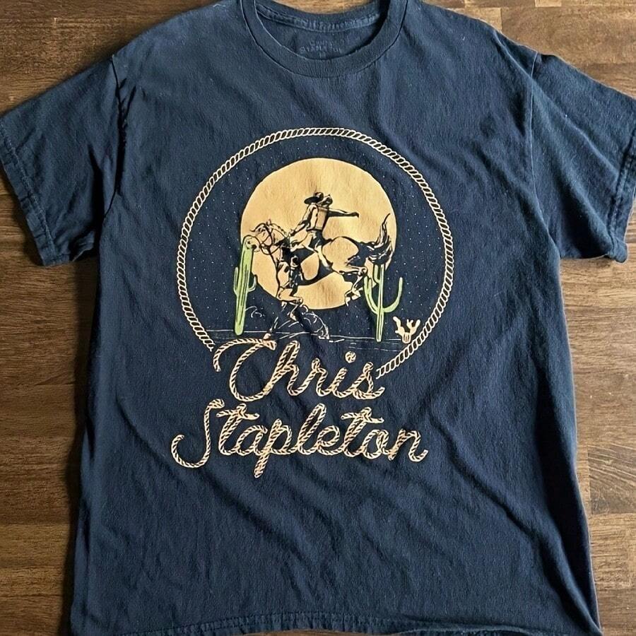 Medium Chris Stapleton Concert Tour T-Shirt Black Country Music Band Tee - 黑色 - 查看 1