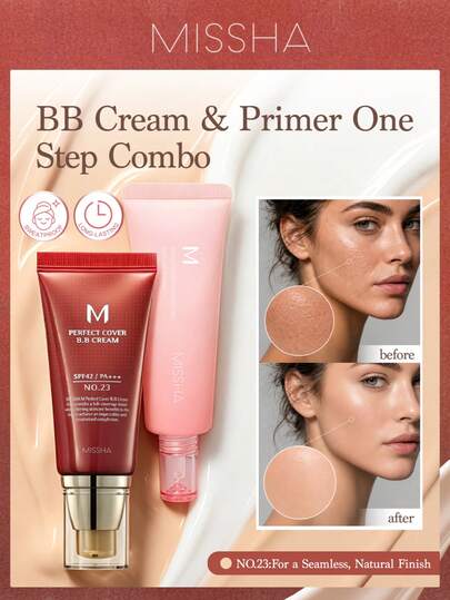 ミシャBBクリーム&ラディアンスプライマー フルカバレッジ、アンチエイジングSPF42 - MISSHA M パーフェクトカバー、50ml - 長時間フルカバレッジ、保湿、肌を完璧に仕上げるメイクアップ、CCクリーム、美白クリーム 保湿 ホリデーエッセンシャル ローズガール ベストカラーチャーム ヴァイブ、クリスマスプレゼント、ファンシーファッション女性ブランドメイクアップ 入学準備、ウェディングドレス、夏、バレンタイン、バケーション、バレンタインデー