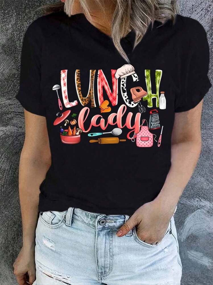 Camiseta de algodón puro para mujer, camiseta de manga corta, cuello redondo, top casual, estilo primavera/verano, ropa unisex para mujer. - Negro - Añade 1