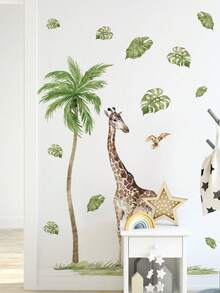 Cute Cartoon Giraffe & Bird Wall Stickers, Green Plant Leaf Art Decals, For Children's Room, Nursery, Bedroom, Living Room, Corridor, Self-Adhesive Removable Vinyl Wall Decals - Multiple Styles - View 8
