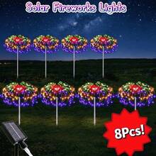 16 Pack Solar Firework Lights Outdoor Garden Decor Waterproof Starburst Fairy String Lights With 8 Lighting Modes DIY Shapeable Landscape Path Lights For Backyard Patio Walkway Holiday Party Celebration Warm White Multi Color White - Solar garden lights - 查看 15