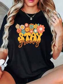 Camiseta de manga corta con cuello redondo y estampado de profesora jubilada retro casual para mujer 2026 - Negro - Ver 7