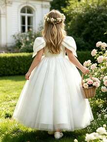 XUMPLO Đầm dài nhiều lớp voan sang trọng cho bé gái tuổi teen, thích hợp làm phù dâu, dự đám cưới, tiệc sinh nhật, chụp ảnh, lễ kỷ niệm, ngày thiếu nhi, mùa cưới, xuân/hè. - trắng - Xem 4