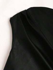 Nuevo vestido mini de verano de ajuste ceñido con cuello asimétrico, cintura fruncida y detalles de volantes laterales, en tela elástica con revestimiento de color vino tinto, adecuado para club, fiesta, cóctel y uso diario - Negro - Ver 5