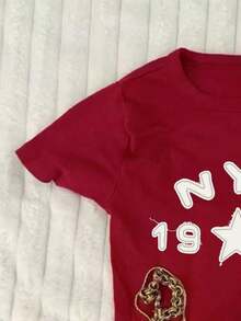 Camiseta de manga corta ajustada con estampado digital para mujer - Rojo 2 - Ver 3