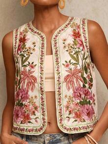 Chaleco ligero de mujer con bordado floral y de loro, chaleco bohemio, chaleco floral, estilo casual de mujer, atuendo para salir, atuendos elegantes, estilo campestre para mujer, atuendos casuales, chaleco elegante - Multicolor 2 - Ver 7