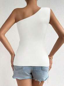 Top corto de mujer de unicolor con pliegues y sin mangas, de moda - Blanco - Ver 2