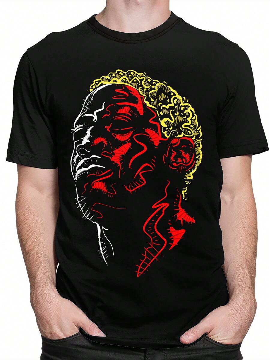 Worm Dennis Anime T-Shirt, Size - Soft, Breathable, And Stretchy Crew Neck T-Shirt Featuring The Iconic Worm Dennis Head Design And Worm Pattern, Casual Retro Loose Fit, Suitable For Sports, Gifts, And Year-Round Wear, Machine Washable. - 黑色 - 查看 1