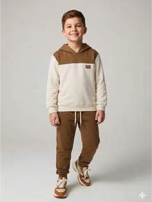 Boys' Winter Fleece Set With Hood, Pants And Jacket - Camel - View 1