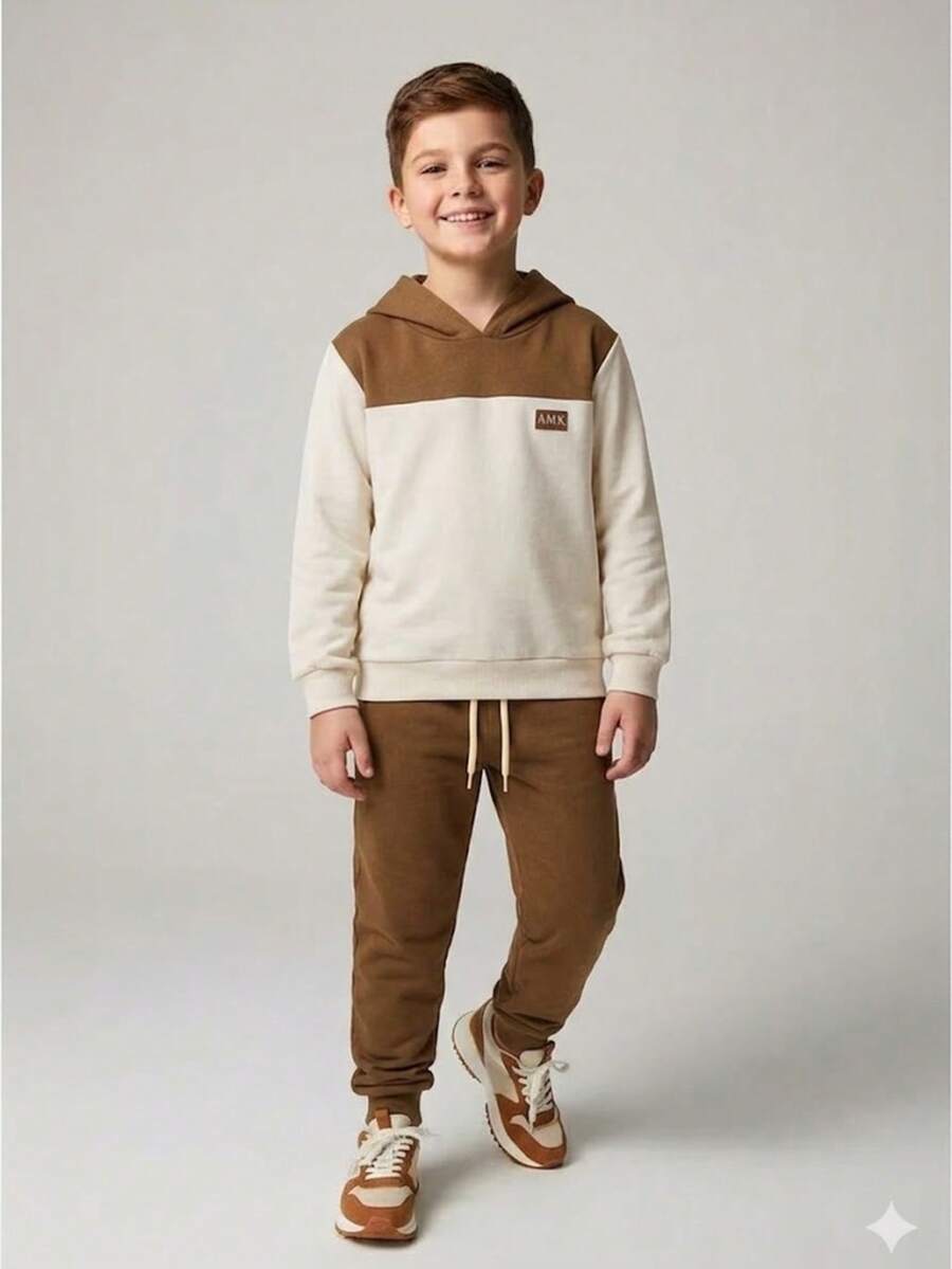 Boys' Winter Fleece Set With Hood, Pants And Jacket - Camel - View 1