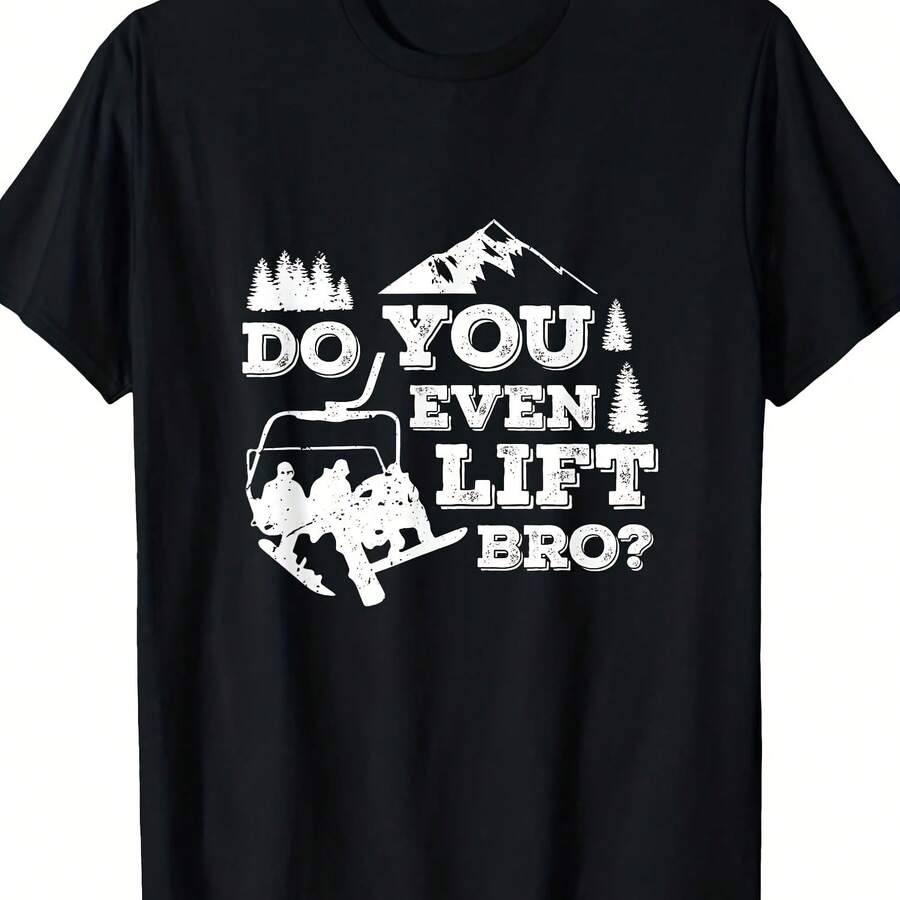 Esquí Divertido ¿Puedes Levantar Pesas, Bro Camiseta Gráfica - Camiseta Negra Sólida de Cuello Redondo Suave - forma - Ver 1