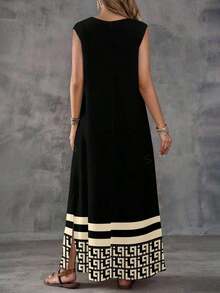 Vestido sin mangas con estampado geométrico para mujer - Negro - Ver 2