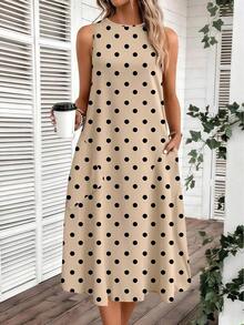 Vestido casual de mujer de longitud media con estampado, adecuado para primavera y verano - Caqui - Ver 6